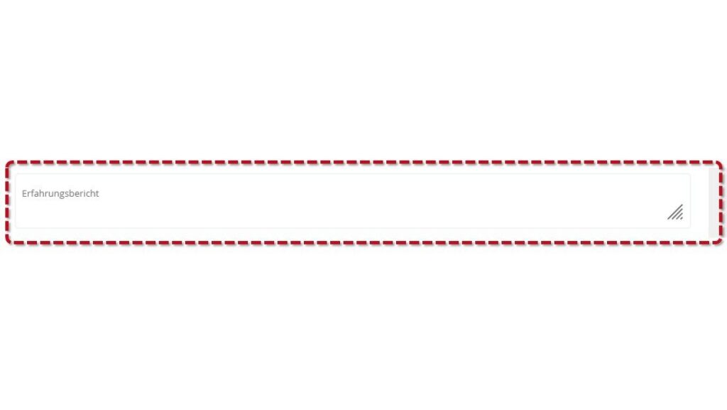 Text field with the placeholder 'Experience report'. The field is highlighted by a red dashed line. In the bottom right-hand corner there is an icon for enlarging the input field.
